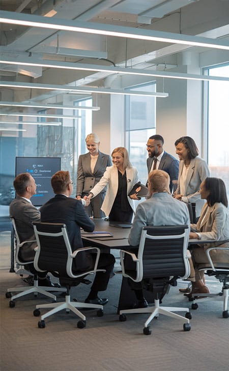 Hr Issues And Challenges: Solutions For The Modern Workplace Evinex Corporation | Staffing Agency a team meeting in an office where a woman is greeting others during the conference
