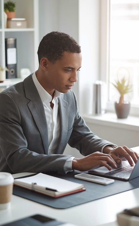 How To Impress In An Interview: Tips To Stand Out Evinex Corporation | Staffing Agency a focused man typing in a laptop