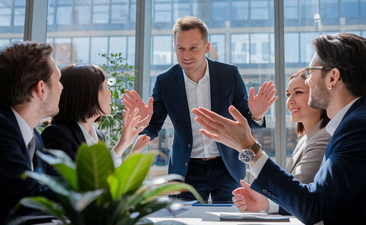 How To Lead A Team: Strategies For Effective Leadership Evinex Corporation | Staffing Agency a group of business people making gestures while talking