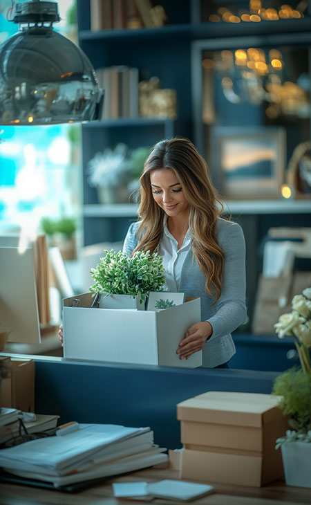 How To Write A Resignation Letter: Step-By-Step Guide Evinex Corporation | Staffing Agency a woman packing stuff in an office